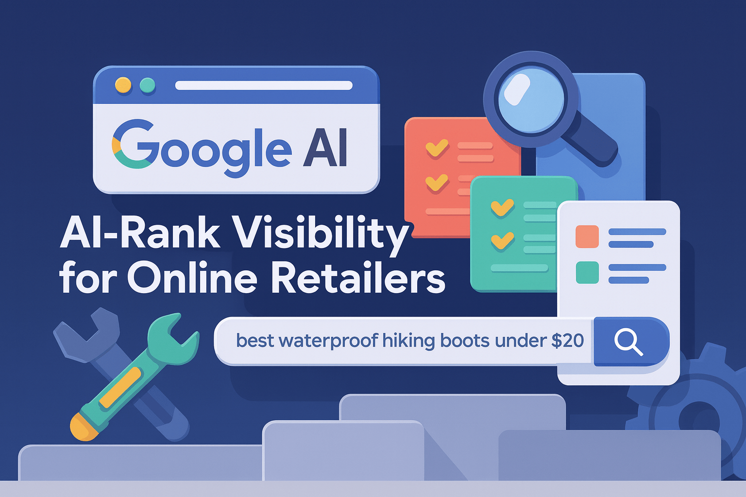Illustration showing Google AI ranking visibility for online retailers.