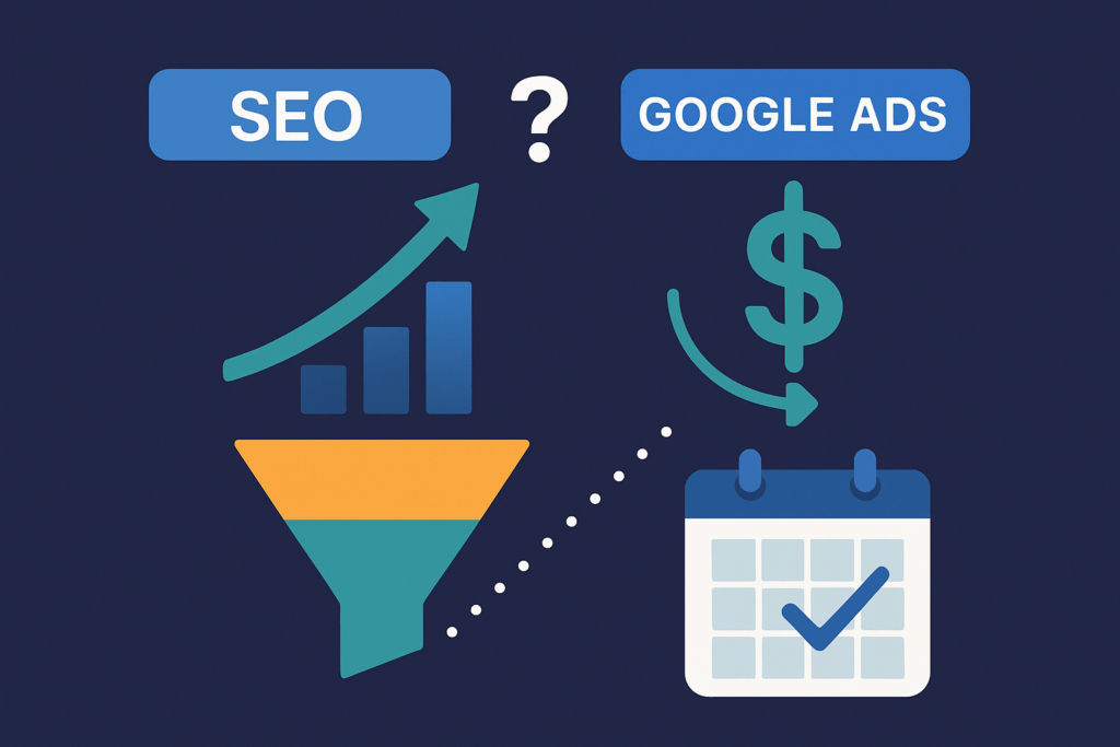 Diagram comparing SEO and Google Ads decision-making