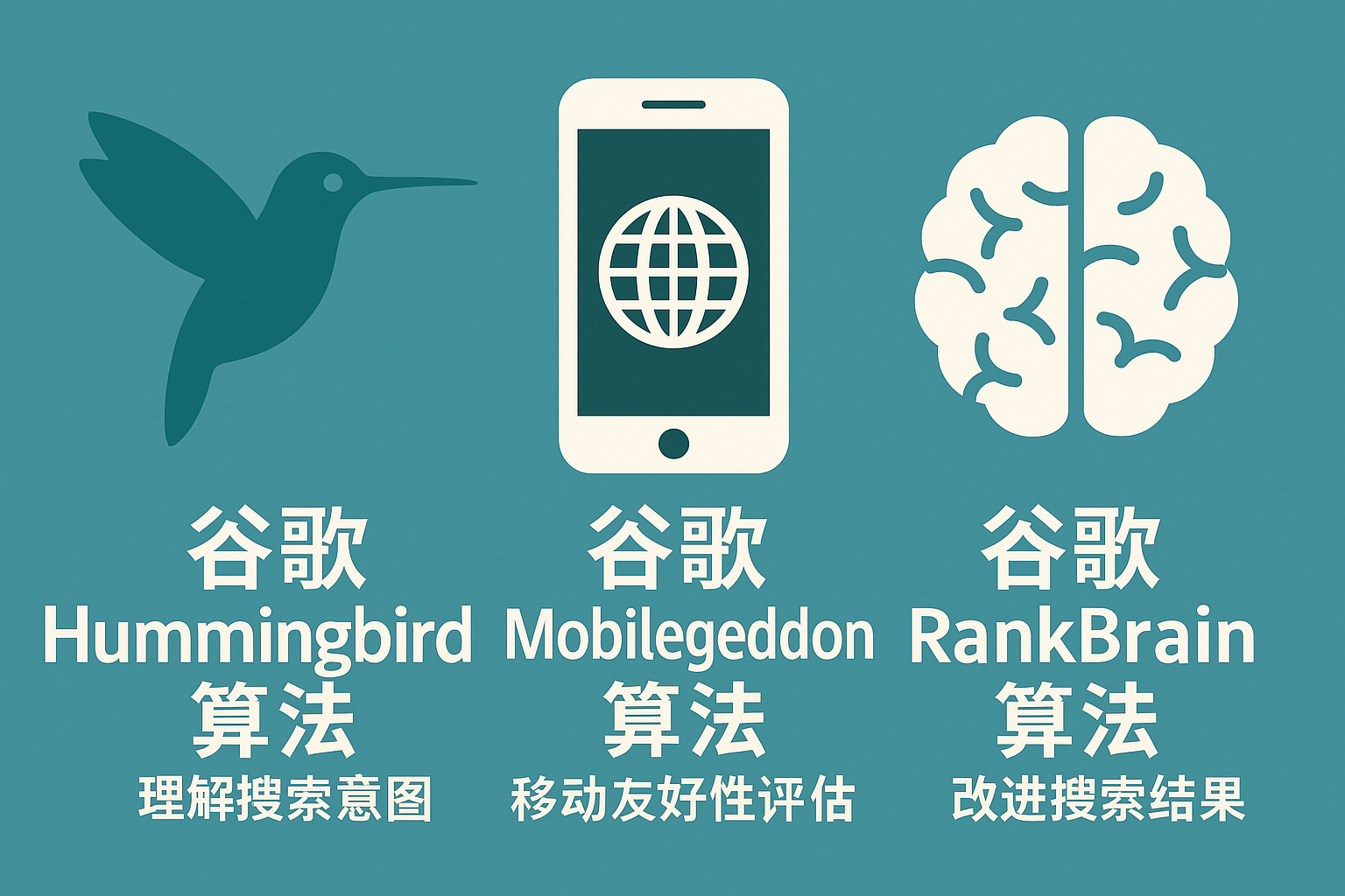 一张图解释什么是 hummingbird，mobilegeddon和rankbrain 谷歌算法