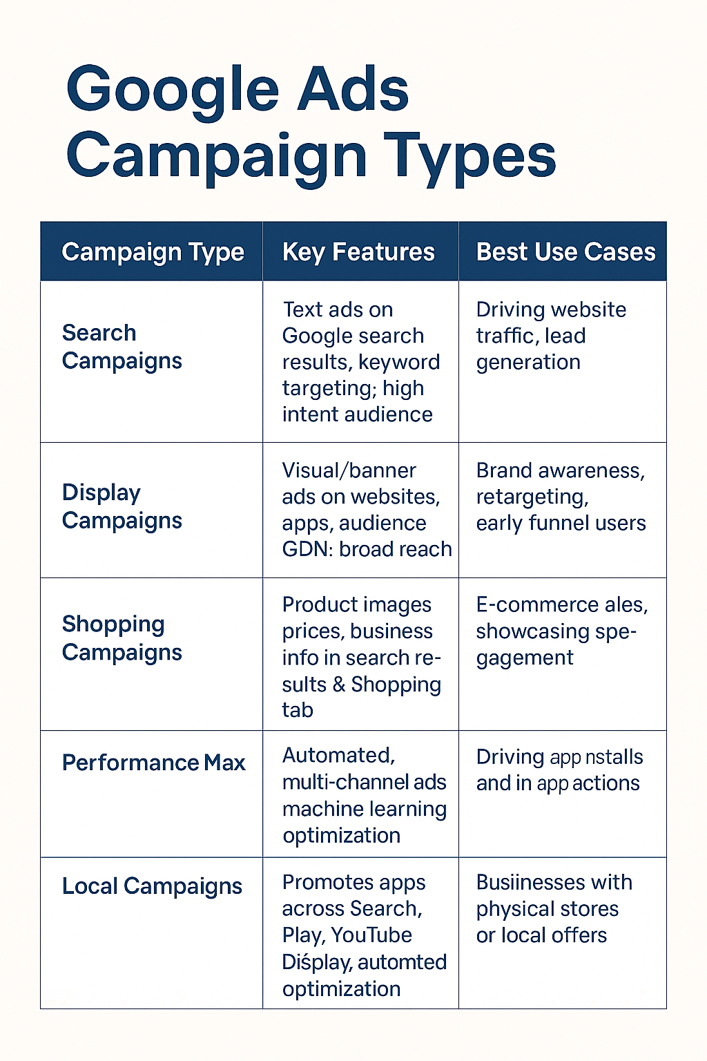 Google Ads Campaign type and it Best Use practices