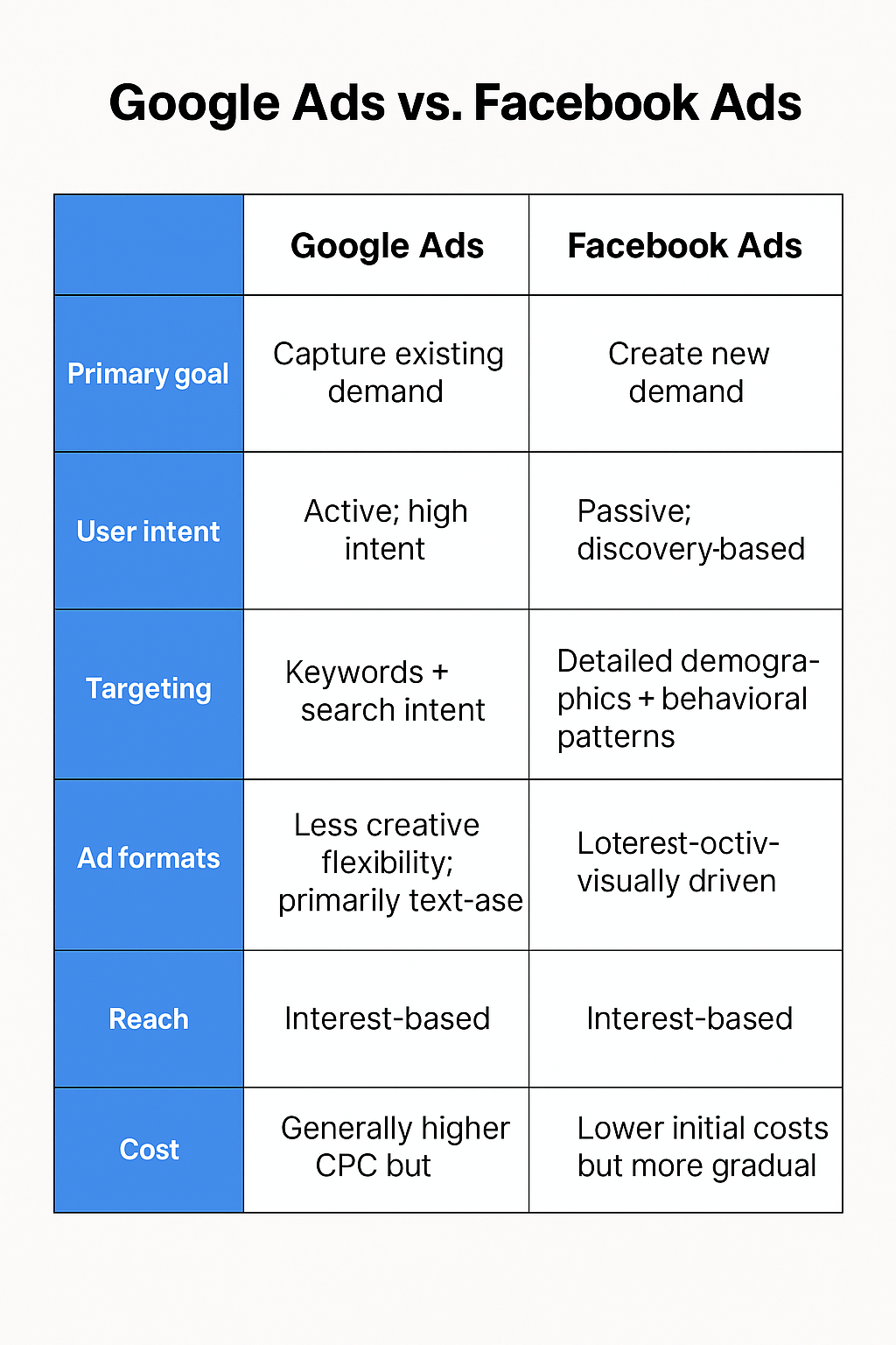 Facebook Comparing with Google Ads