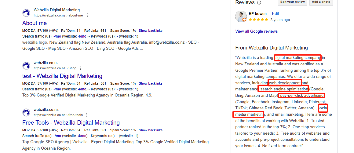 insert correct keywords in google my business description
