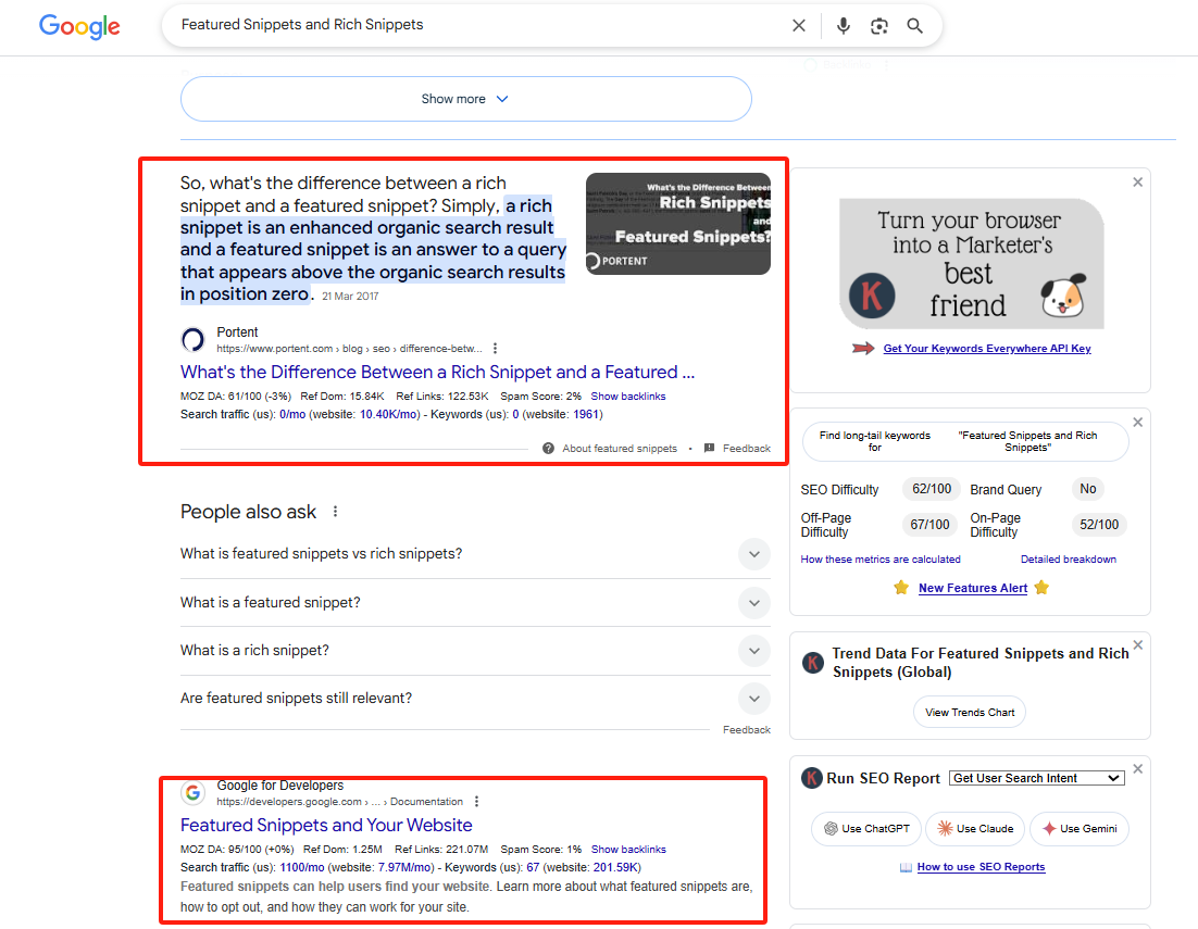 Featured Snippets and Rich Snippets example