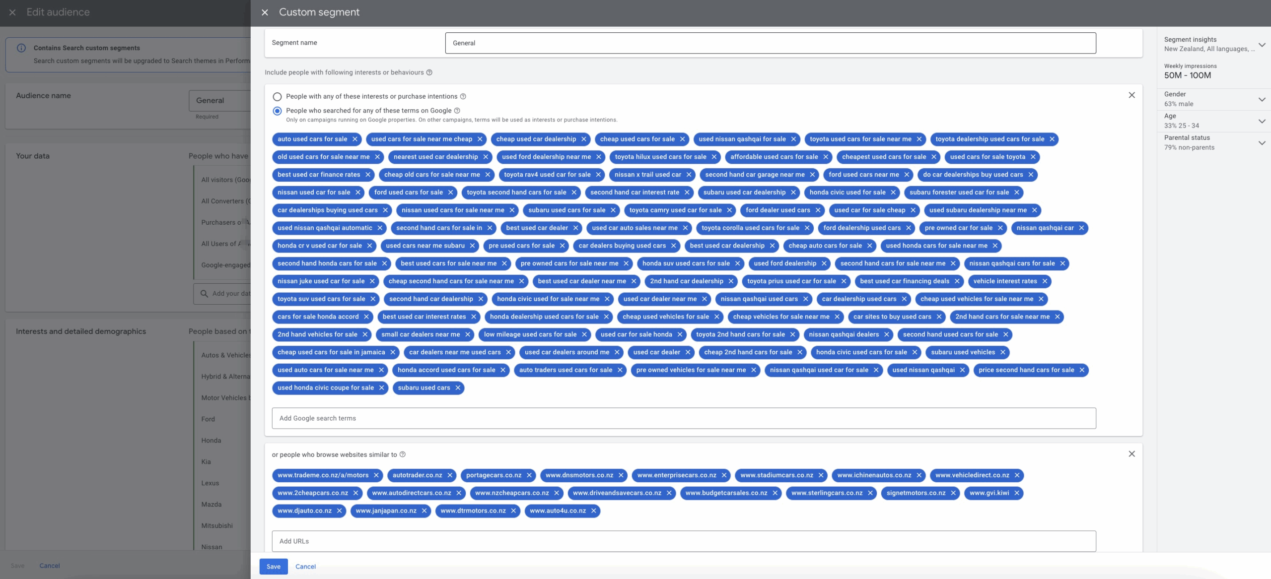 google Audience 
 Custom Segments example
