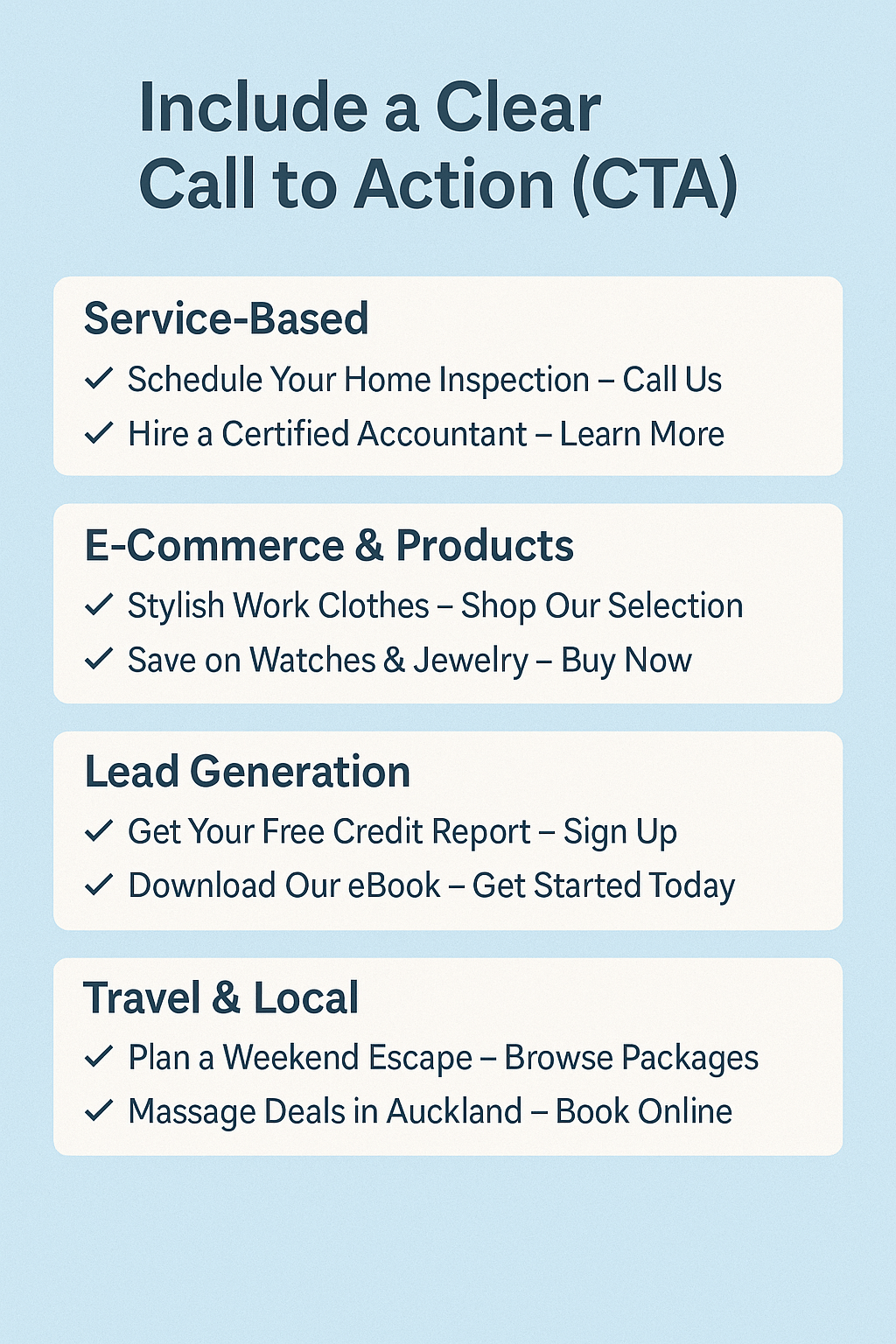 Example content on how to include a clear call to action button on your ads content