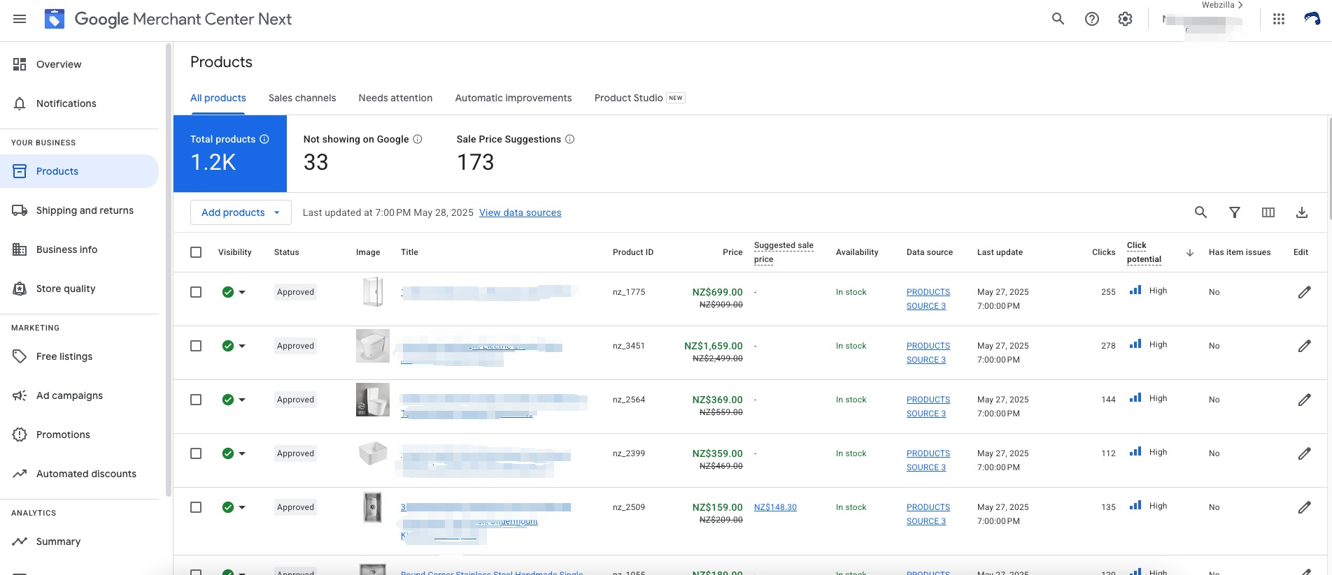 Google merchant center feed management example