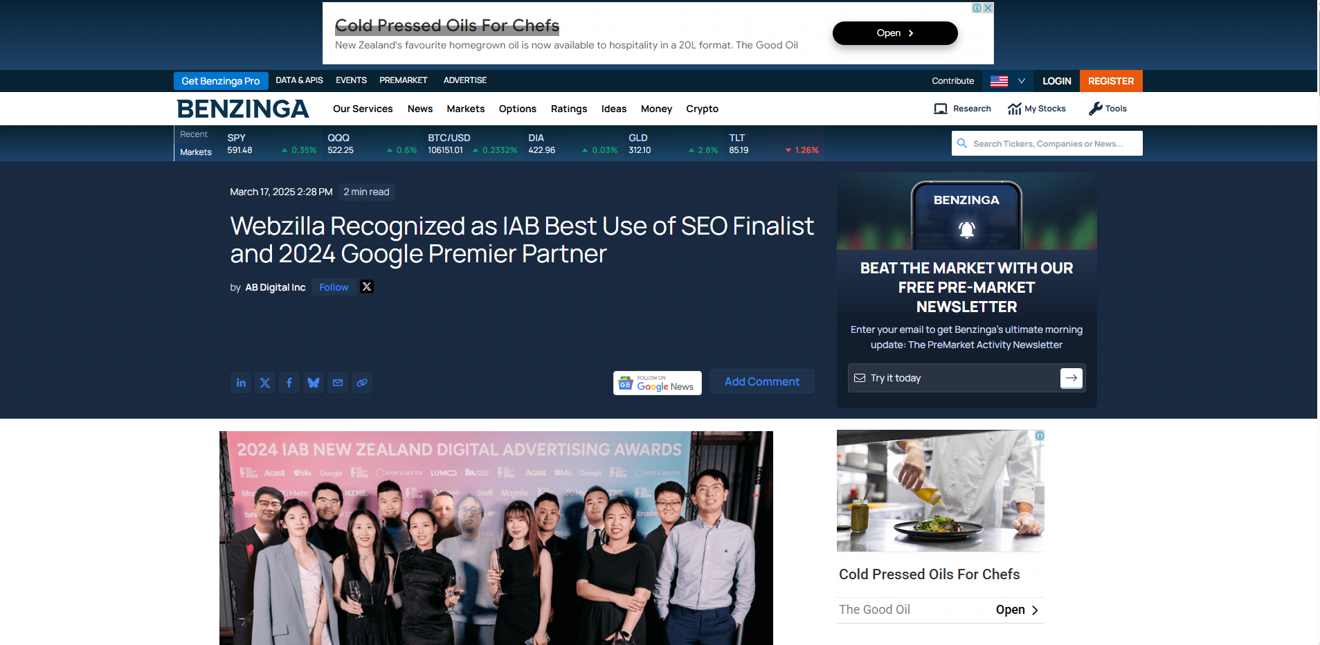 webzilla news got publish by benzinga  USA
