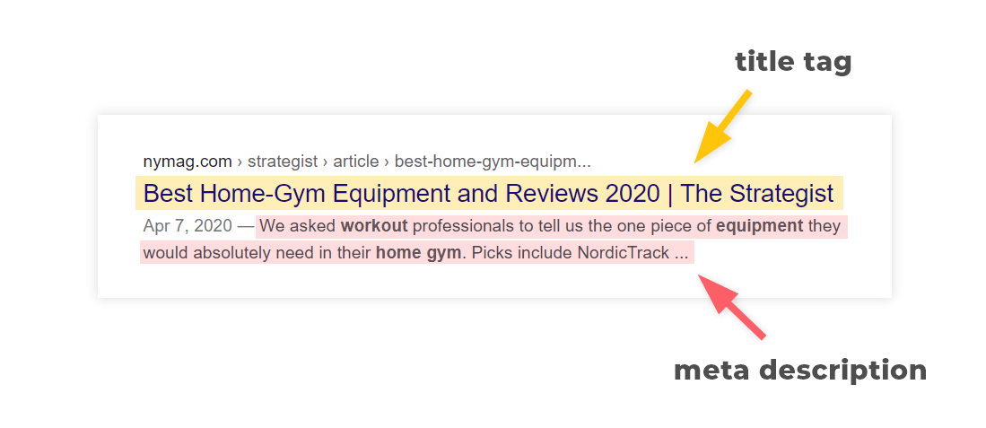example of title tag and meta description