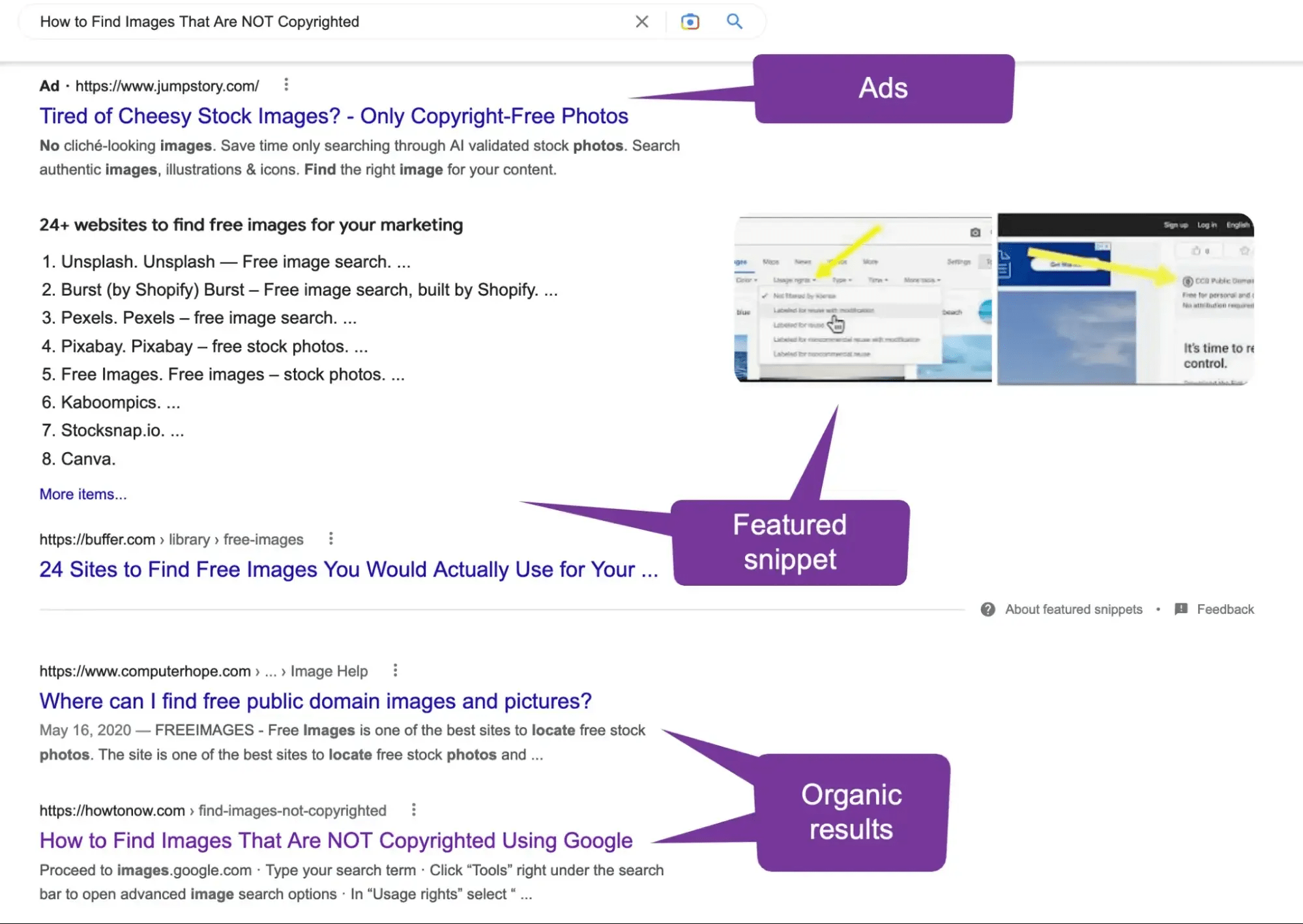 Example of feature snippets