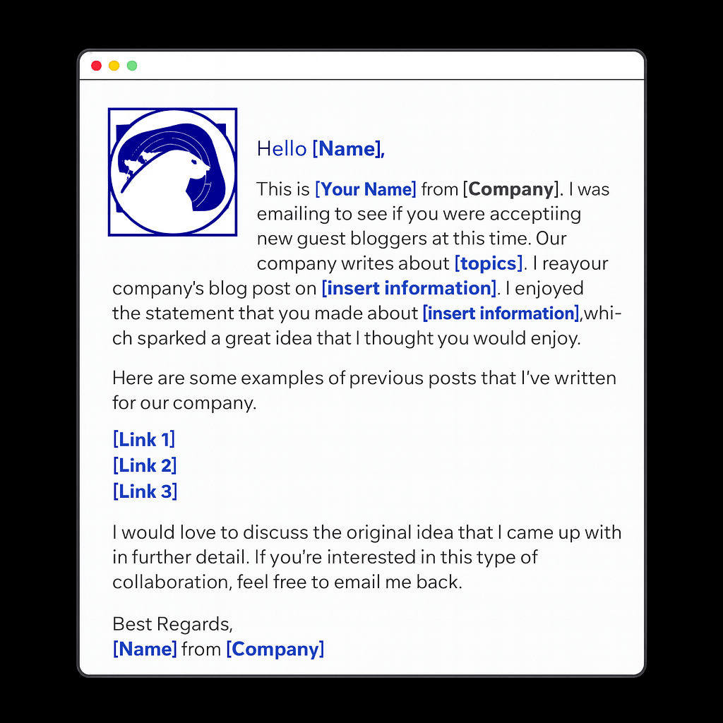 Guest post email outreach example