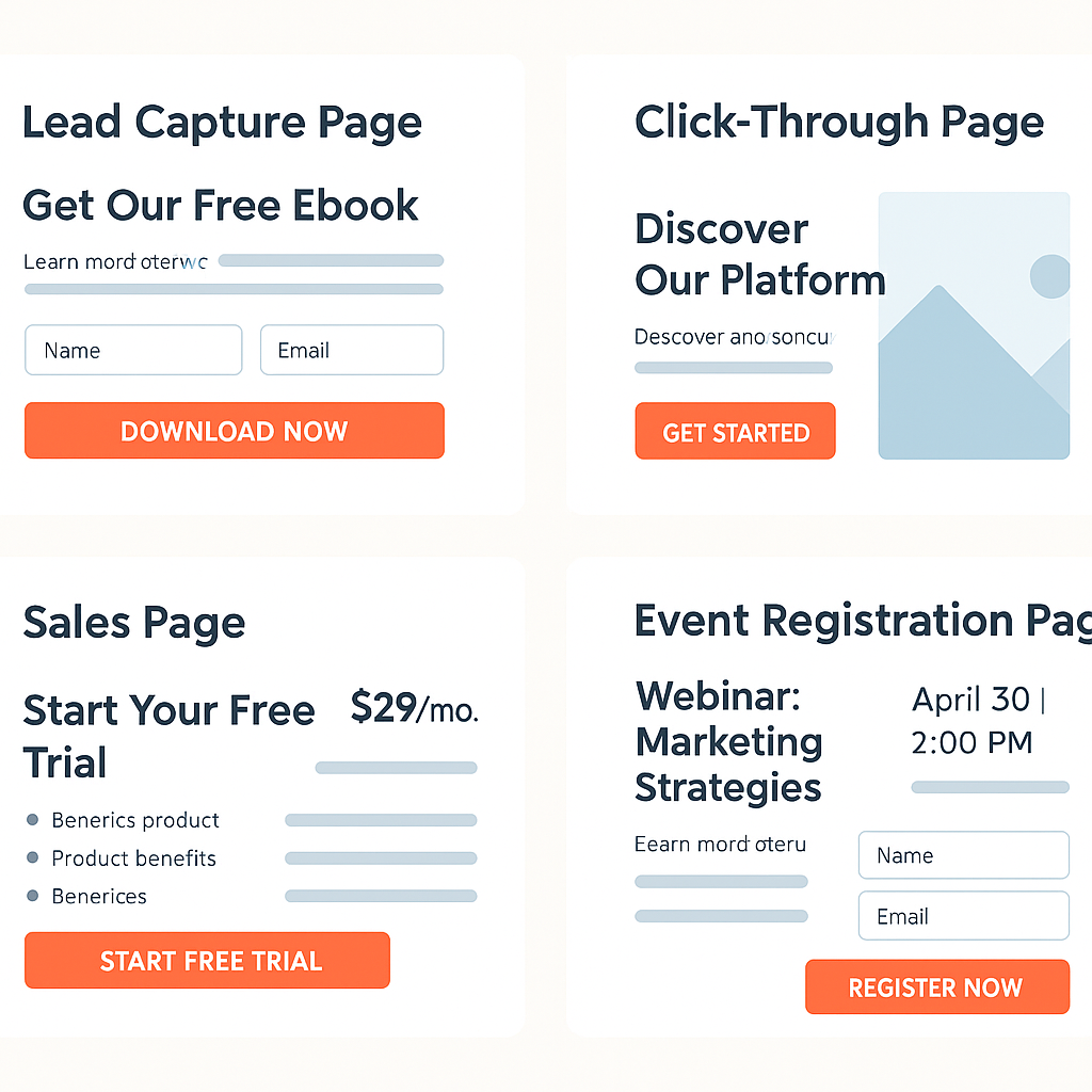 example of different types of landing page
