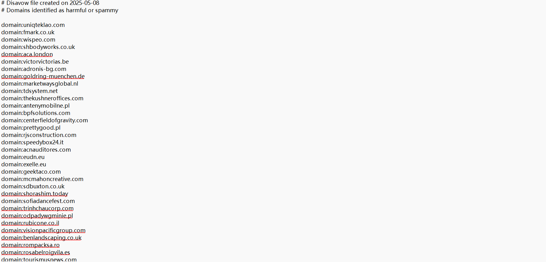 Disavow toxic backlinks list in a text file example