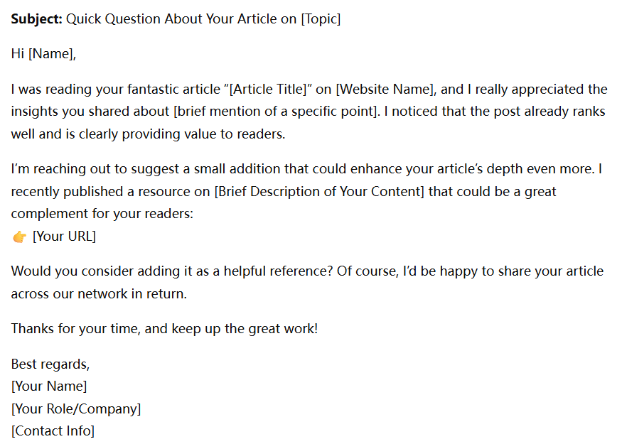 Niche Edit outreach email example