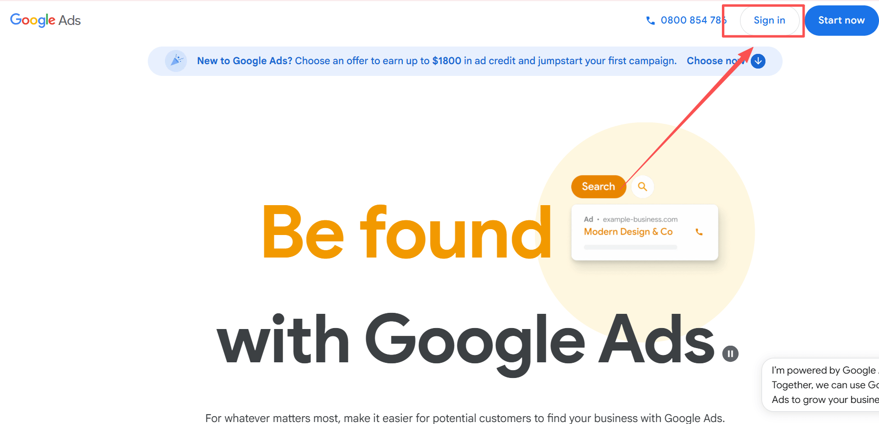 screenshot of where to sign in google ads account